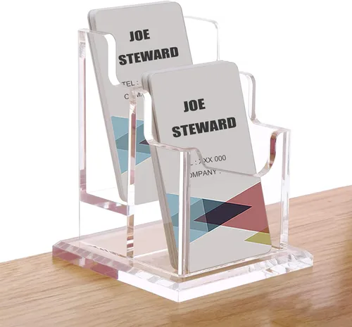 Vista 8 de PARTSPOWER Tarjetero acrílico para escritorio, soporte vertical transparente para tarjetas de presentación, accesorio de escritorio, organizador