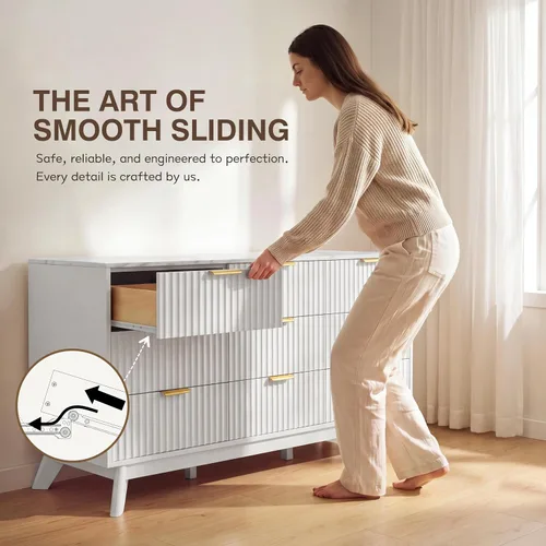 Vista 5 de JUMMICO Cómoda acanalada para dormitorio con 9 cajones, cómoda de 57