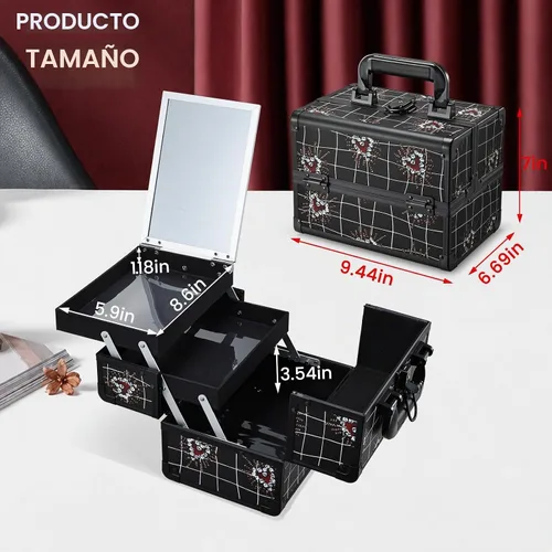 Vista 7 de Joligrace Estuche de maquillaje Organizador Caja de maquillaje Estuche de Rojo Negro