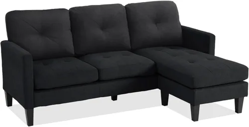 Vista 6 de Sofá modular convertible con diván, juego de sofá negro en forma de L con otomana reversible, sofás modulares pequeños y modernos para sala