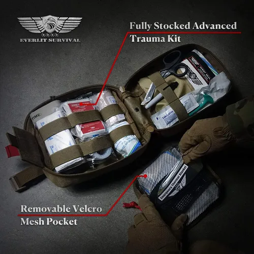 Vista 5 de EVERLIT Kit avanzado de trauma, torniquete CAT GEN-7, compatible con TCCC, bolsa táctica IFAK de combate militar con férula de 36 pulgadas de nylon