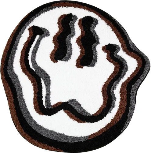Vista 9 de Estmy Happy Face - Alfombra de baño redonda de 2 pies, color blanco/negro, antideslizante, lavable, estética, hippie, bohemio, divertida, de felpa