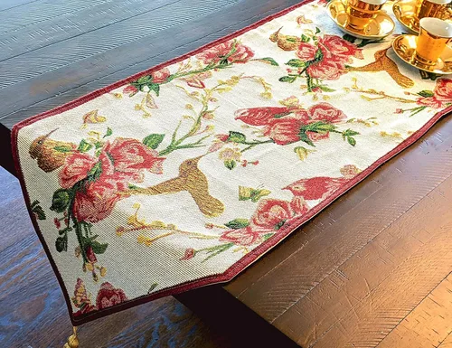 Vista 3 de Tache Home Fashion 6250TR - Camino de mesa festivo con diseño floral de Navidad con diseño floral rojo de pascua, 13 x 48 pulgadas