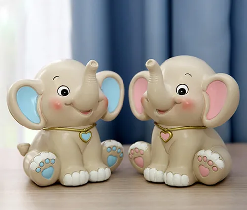 Vista 2 de WAIT FLY Lindo elefante en forma de hucha de resina blanca y rosa hucha moneda banco de dinero regalos para los amantes de los niños decoración
