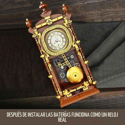 Vista 4 de Vziimo Juego de bloques de construcción de reloj retro, kit de modelo de reloj de péndulo vintage con reloj funcional real, juguetes de regalo