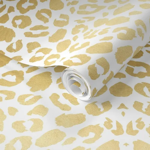 Vista 2 de Spoonflower Muestro de papel tapiz extraíble - Papel pintado prepegado de encargo blanco animal negro con estampado de leopardo dorado