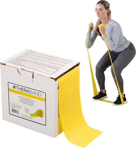 Vista 12 de THERABAND Banda de resistencia, rollo de 50 yardas, banda elástica de látex para ejercicio, estiramiento, terapia física, yoga, pilates