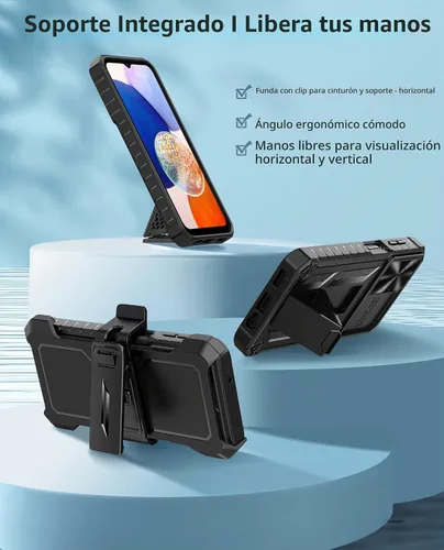 Vista 5 de FNTCASE for Samsung Galaxy A14-5G Case with Slide Camera Cover & Holster Black Matte
