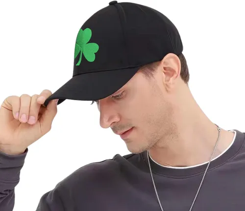 Vista 6 de Gorra de béisbol del día de San Patricio, gorra de béisbol de trébol irlandés, sombreros de trébol de la suerte, accesorios de decoración de San