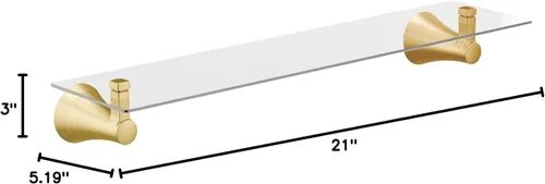 Vista 2 de Moen Flara YB0390BG - Estante de tocador de baño de vidrio dorado cepillado, 21 pulgadas de ancho x 5.19 pulgadas de profundidad x 3 pulgadas