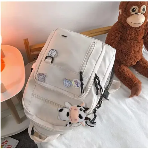 Vista 2 de Linda mochila estética para adolescentes, mochila para la escuela secundaria, mochila blanca para estudiantes, laptop, mochilas con bonitos