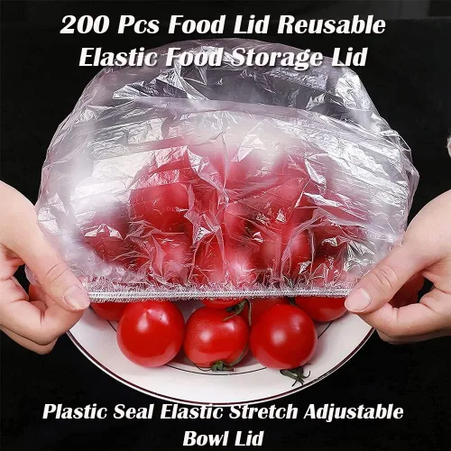 Vista 6 de AKOAK Bolsas desechables para almacenamiento de alimentos (aprox. 200), película adhesiva, reutilizable, tapa elástica de plástico de polietileno