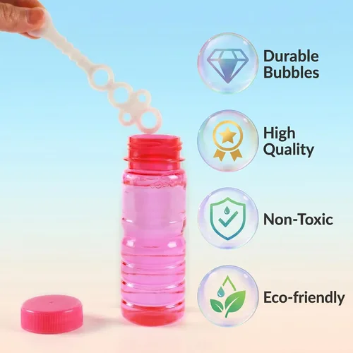 Vista 2 de Paquete de 12 botellas de burbujas grandes, solución de burbujas de 4 onzas, juguete novedoso de verano, recuerdo de fiesta de actividades, juego