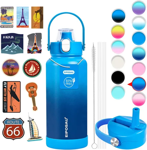 Vista 10 de Botella de agua aislada con tapa, bota y calcomanías, botella de acero inoxidable de 24 onzas, sin sudor, mantiene el frío las 24 horas, botella
