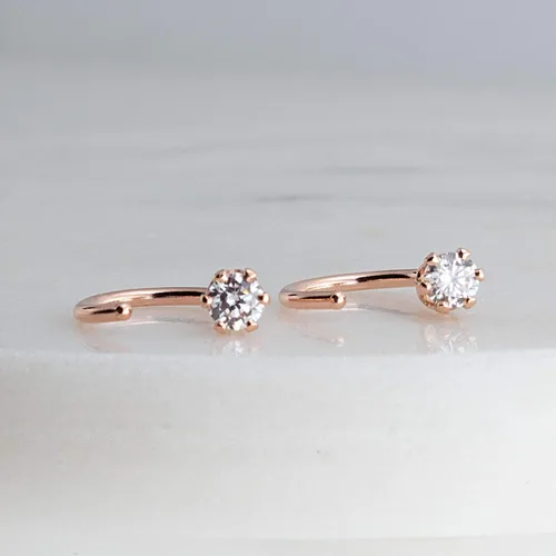 Vista 35 de Half Huggie Birthstone Gold Hoop Earrings for Women Tiny Cartilage Stud Piercing Earring Hypoallergenic Earring Screw Back Dainty Hug