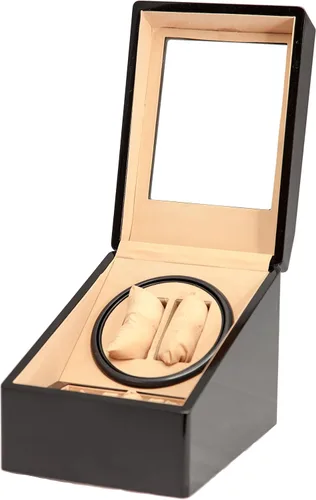Vista 2 de Negro Madera 2 3automático dobleDual Watch Winder Caja de almacenamiento Batería o ACDC de la visualización