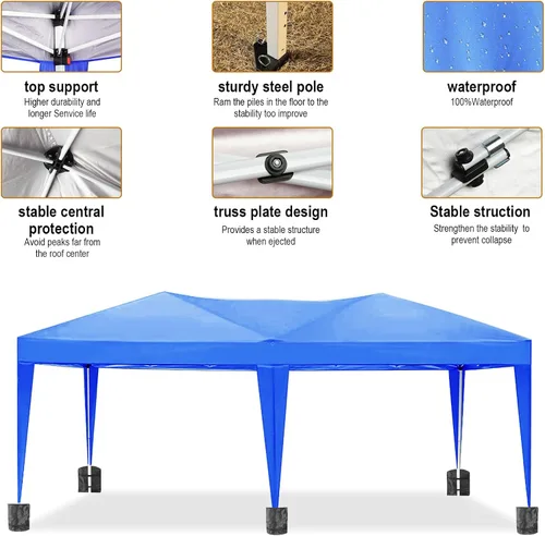 Vista 2 de 10x20 Azul Carpa Plegable para Exterior con 6 Paredes Laterales, Carpa para Bodas y Fiestas al Aire Libre Resistente al Agua para Fiestas UV50