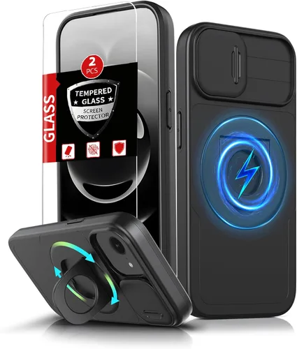 Vista 76 de Funda magnética para iPhone 11 Pro compatible con carga inalámbrica MagSafe, con 2 protectores de pantalla, anillo kickstand de 360° integrado +