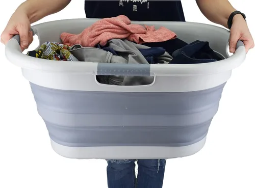 Vista 7 de SAMMART Cesta plegable de plástico para la ropa sucia de 40 L (10.5 galones), contenedor de almacenamiento plegable, organizador y tina de lavado