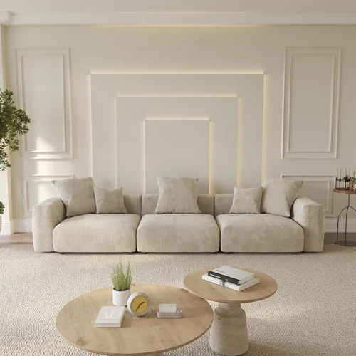 Vista 46 de WJShome Cloud Couch Sofá Seccional Modular, Sofá en Forma de L de 102 pulgadas con Otomana, Sofá de Pana Beige de 3 Asientos, Sofá Seccional