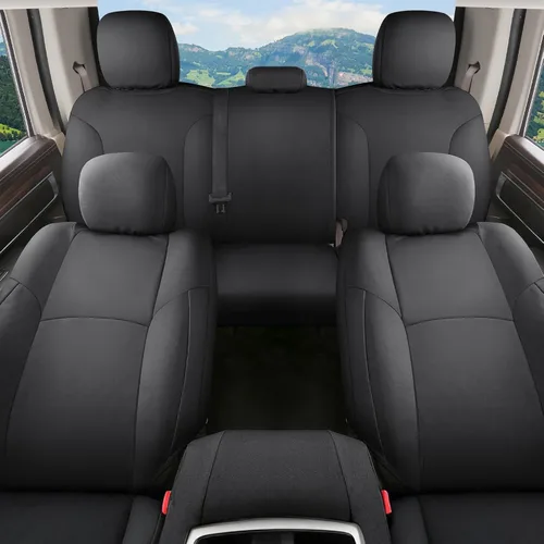 Vista 27 de Coverado Chevy Silverado - Juego completo de fundas de asiento de lona impermeables, apto para Silverado GMC Sierra 2007-2013 y 2019-2025 1500 Negro
