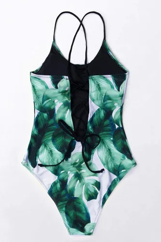 Vista 4 de CUPSHE One Piece Swimsuit for Women Bathing Suit Ruched Adjustable Spaghetti Straps Tropical Print