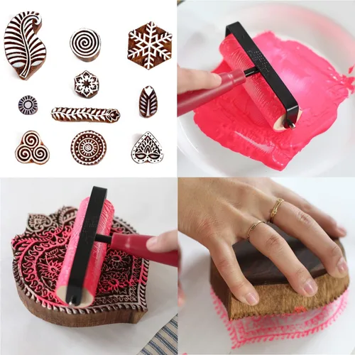 Vista 9 de Sello de madera para impresión en bloque – Sello de henna para borde de sari, textil, arcilla, cerámica, tatuaje – Bloques de impresión de textiles