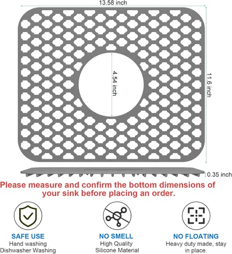 Vista 2 de TOOVEM - Tapete protector para fregadero de cocina, rejilla protectora de fregadero de 13.58 x 11.6 pulgadas, forro antideslizante resistente al
