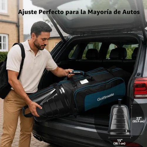 Vista 6 de Golf Travel Bags for Airlines with Carbon Fiber Hard Top Fibra de carbono negra con tuberías azules