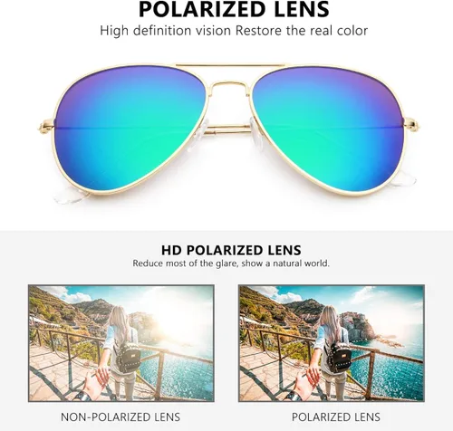 Vista 4 de Livhò Sunglasses for Men Women Aviator Polarized Metal Mirror UV 400 Lens Protection