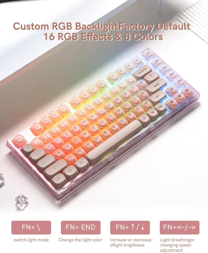 Vista 6 de Womier X75 75% Wireless Mechanical Keyboard, Hot Swappable Computer Creamy Keyboard, Foundation Jelly Keycaps, Pre-lubed Switches Gasket Mount RGB