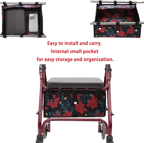 Vista 4 de Bolsa de andador debajo del asiento para rodillo de cuatro ruedas, bolsa con ruedas, organizador de almacenamiento para caminantes para senoirs