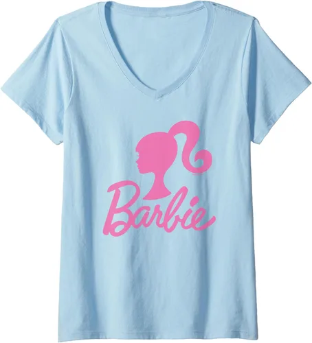 Vista 4 de Camiseta con cuello en V con logotipo rosa Barbie para mujer Barbie Negro