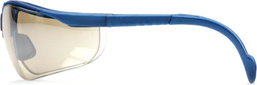 Vista 4 de Pyramex Venture II Safety Eyewear, Indoor/Outdoor Mirror Anti-Fog Lens Lente de espejo de E/S/marco azul metálico