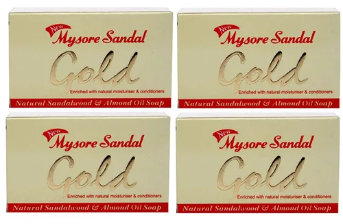 Vista 2 de Mysore Jabón dorado para sandalias, 4.41 oz por unidad (paquete de 4) – Jabón de sándalo más puro – Jabón de grado 1 – TFM 80% – Adecuado para todo