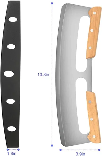 Vista 3 de Cortador de pizza, cortador de pizza, cuchillo de pizza de 14 pulgadas con asas de madera y cubierta de plástico, accesorios para pizza, cuchillo