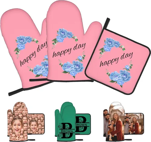 Vista 7 de Manoplas de horno personalizadas con nombre y foto, resistentes al calor y a la intemperie, para amigos y familia, como regalo de cocina, horneado