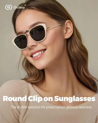 Vista 13 de Goiteia Oversized Polarized Clip on Sunglasses over Prescription Glasses for Women Men-Round Frame,UV400Protection