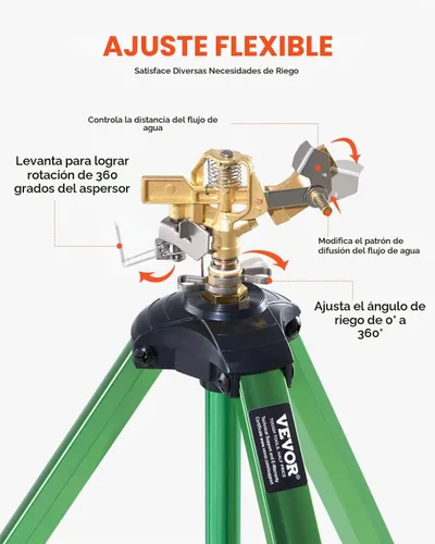 Vista 4 de VEVOR Aspersor de impacto en base de trípode, rociadores de trípode resistentes con cabeza de latón y conector de 3/4 pulgadas, rociador de riego