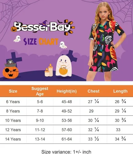 Vista 6 de BesserBay Mono de Halloween con botones delanteros para niña de 5 a 14 años