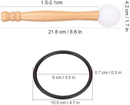 Vista 5 de Mazo y junta tórica, cabeza de goma, mango de madera, mazo, palillo de goma, junta tórica de goma para tocar cristal cantando cuenco accesorios