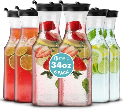 Vista 20 de Party Bargains Jarra de agua de 34 onzas con tapas abatibles, 1 paquete, tapa negra de alta calidad y resistente, excelente para leche, agua, té