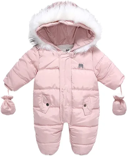 Vista 2 de Traje de nieve de forro polar para bebé, abrigo de invierno con capucha y guantes