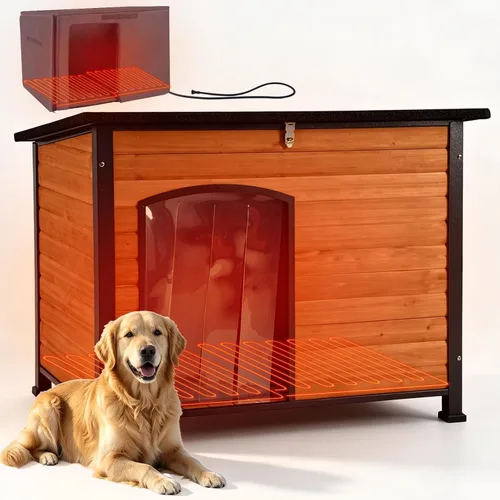 Vista 8 de 33.5" Heated Outdoor Dog House with Insulated Liner for Medium Breeds