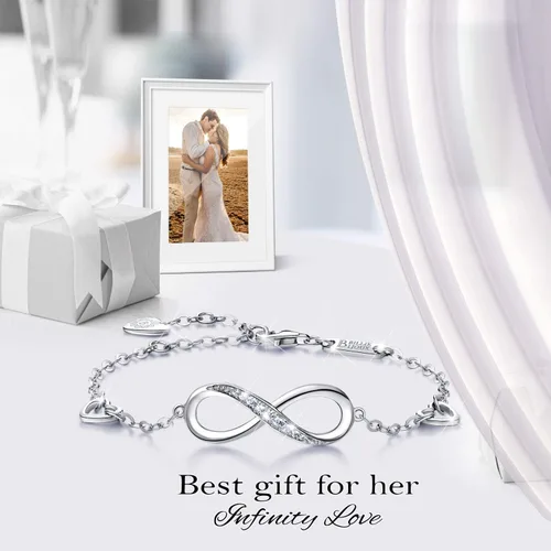 Vista 2 de Billie Bijoux Pulsera ajustable de plata de ley 925 con símbolo de amor infinito infinito para mujer