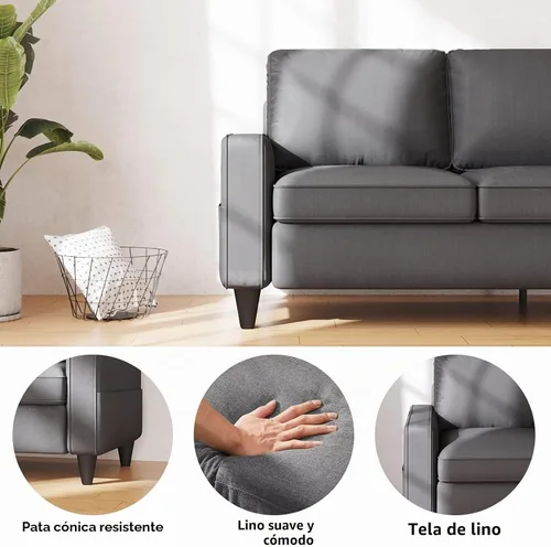 Vista 4 de Lonkwa Sofá en forma de L para sala de estar, sofá modular convertible con otomana de almacenamiento, sofás seccionales grises de 3 asientos