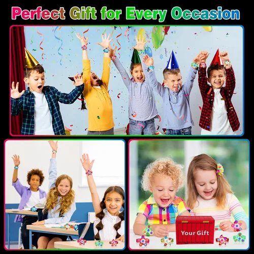Vista 6 de BSTDECOR Paquete de 14 Pulseras Giratorias Fidget con Luz LED, Brillan en la Oscuridad, Recuerdos de Fiesta para Niños de 4-8 y 8-12, Regalos