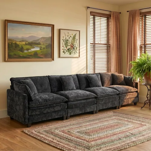 Vista 86 de Sofá modular modular de felpilla beige de 78 pulgadas para sala de estar, sofá modular de felpilla beige para sala de estar, sofás para sala