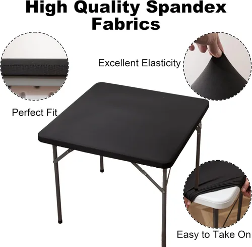 Vista 3 de Mantel cuadrado de elastano ajustable de 34 x 34 pulgadas, mantel elástico plegable para tarjetas de picnic, mantel elástico para mesa de patio