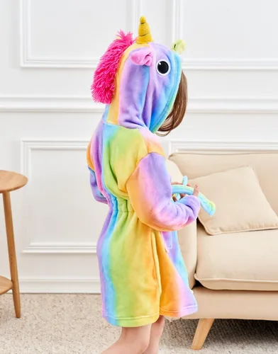 Vista 6 de Doctor Unicorn Bata de baño suave con capucha de unicornio - Regalos de unicornio para niñas